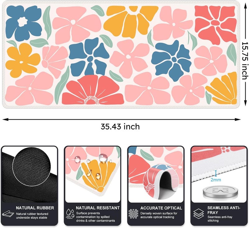iCasso XXL Large Mouse Mat, Anti-slip Big Mousepad with Stitched Edges, Keyboard Pad Mat for Computer, Work, Gaming (Colorful Flower) - Image 2